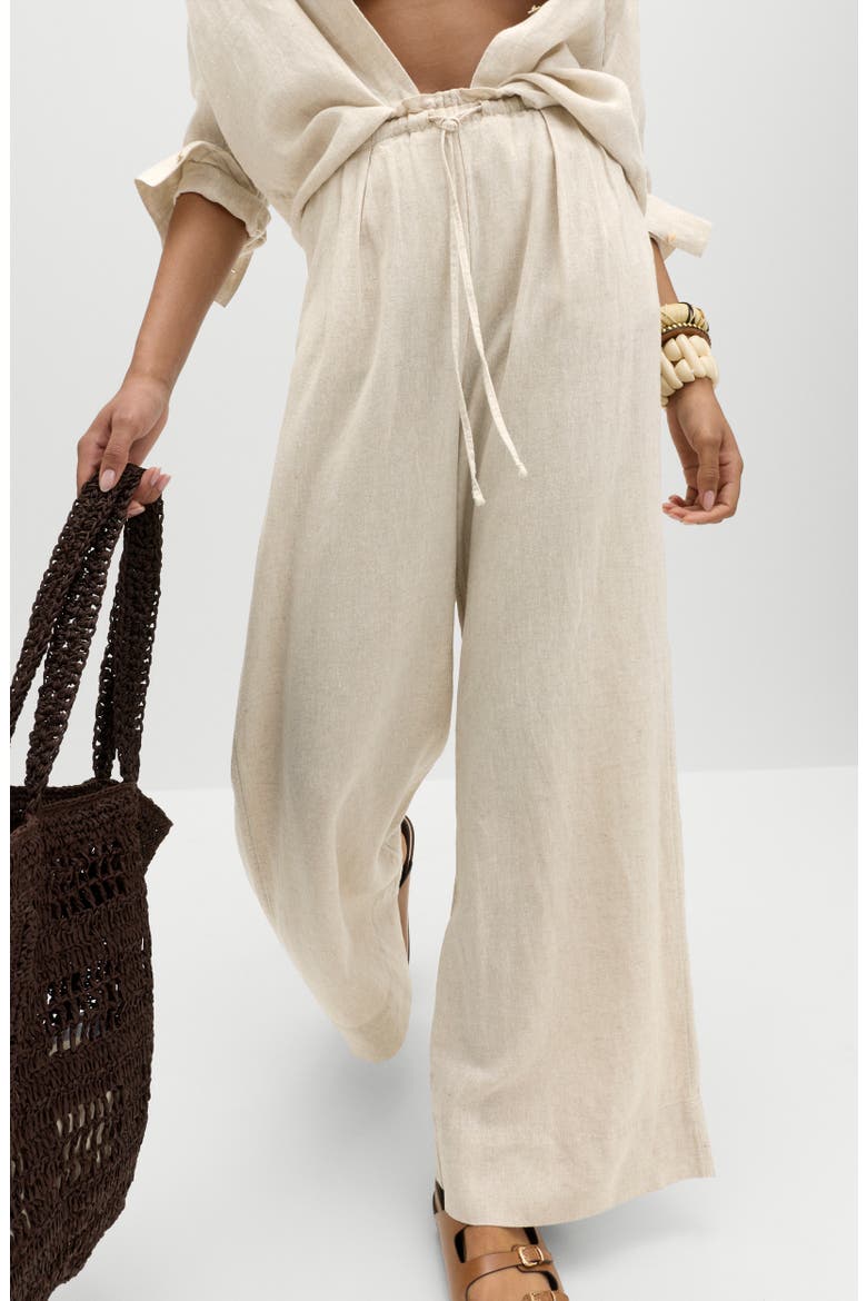 Linen Blend Wide Leg Drawstring Pants, Alternate, color, OATMEAL BEIGE