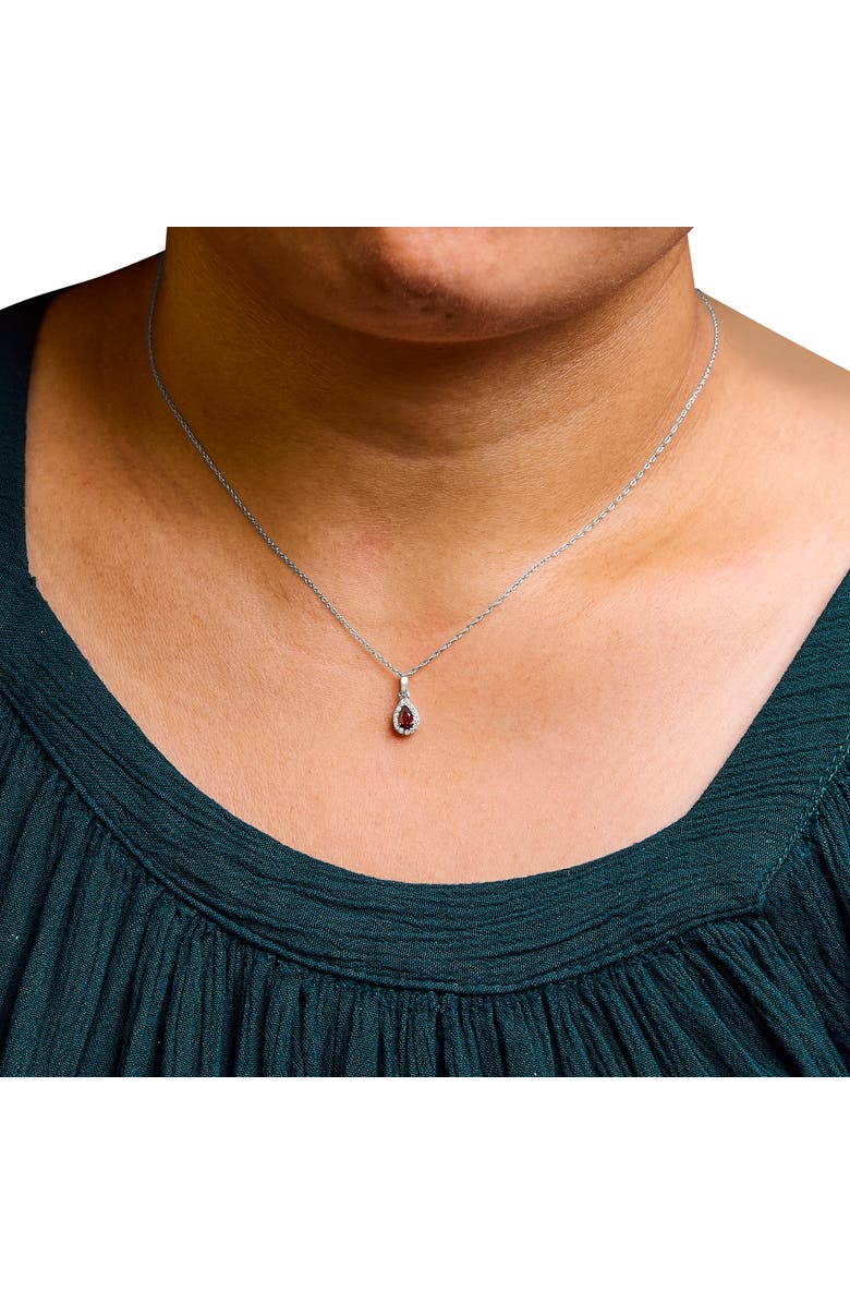 Haus of Brilliance 10K White Gold 5x3mm Gemstone and Diamond Accent Halo Pear Shape 18" Pendant Necklace, Alternate, color, Red Garnet | White