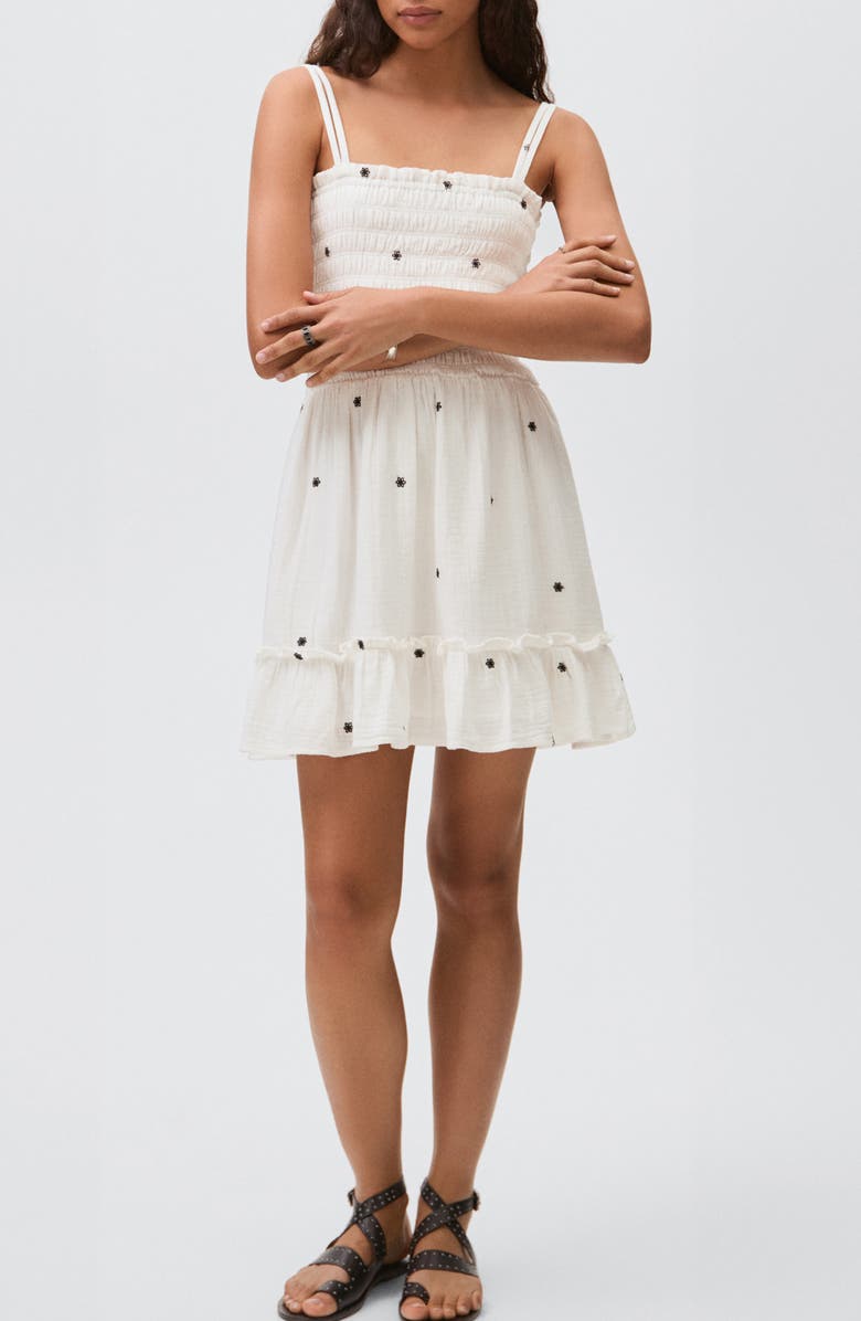 MANGO TEEN Embroidered Cotton Fit & Flare Dress, Main, color, Off White