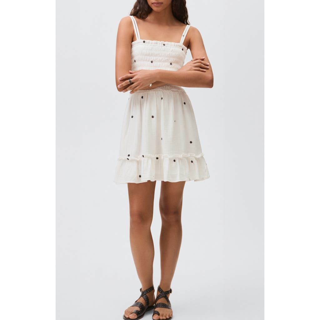 Mango Teen Embroidered Cotton Fit & Flare Dress In White