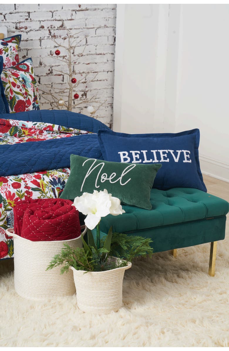 C&F Home Christmas Jolly Solid Typographical Decorative Throw Pillows, Alternate, color, Blue