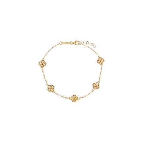 Ridged Multi Clover Motif Bracelet 14K