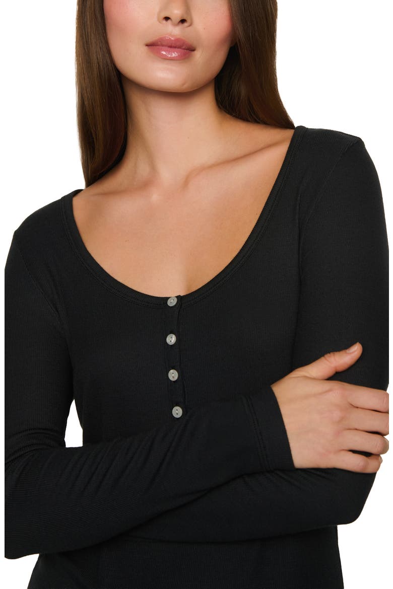 Dream Rib Long Sleeve Pajama Henley, Alternate, color, BLACK
