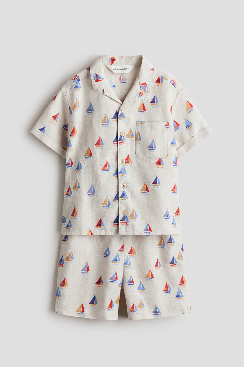 2-piece Linen Set, Alternate, color, Light beige/sailboats