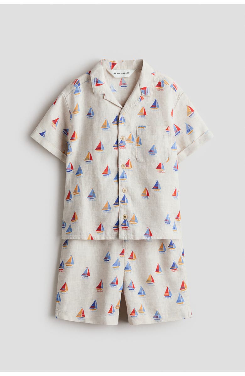H&M 2-piece Linen Set, Main, color, Light Beige/Sailboats