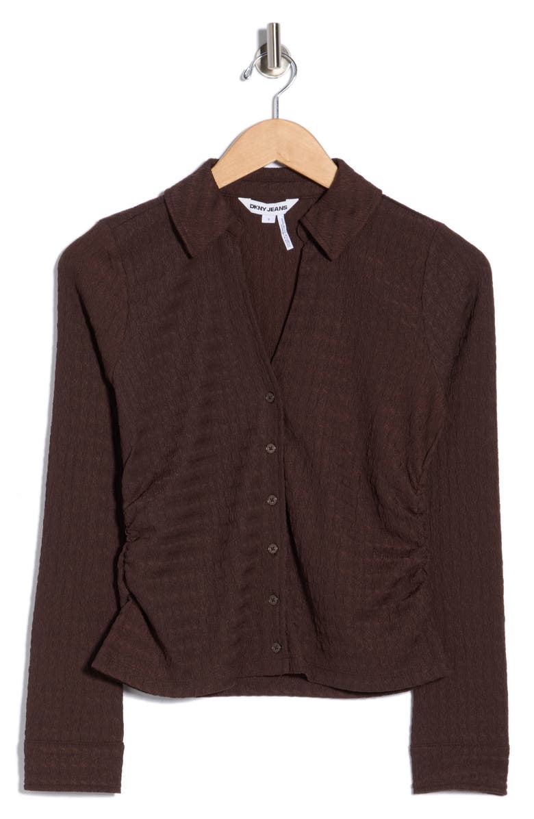 DKNY Jeans Lace Slim Button Front Sweater, Alternate, color, Espresso