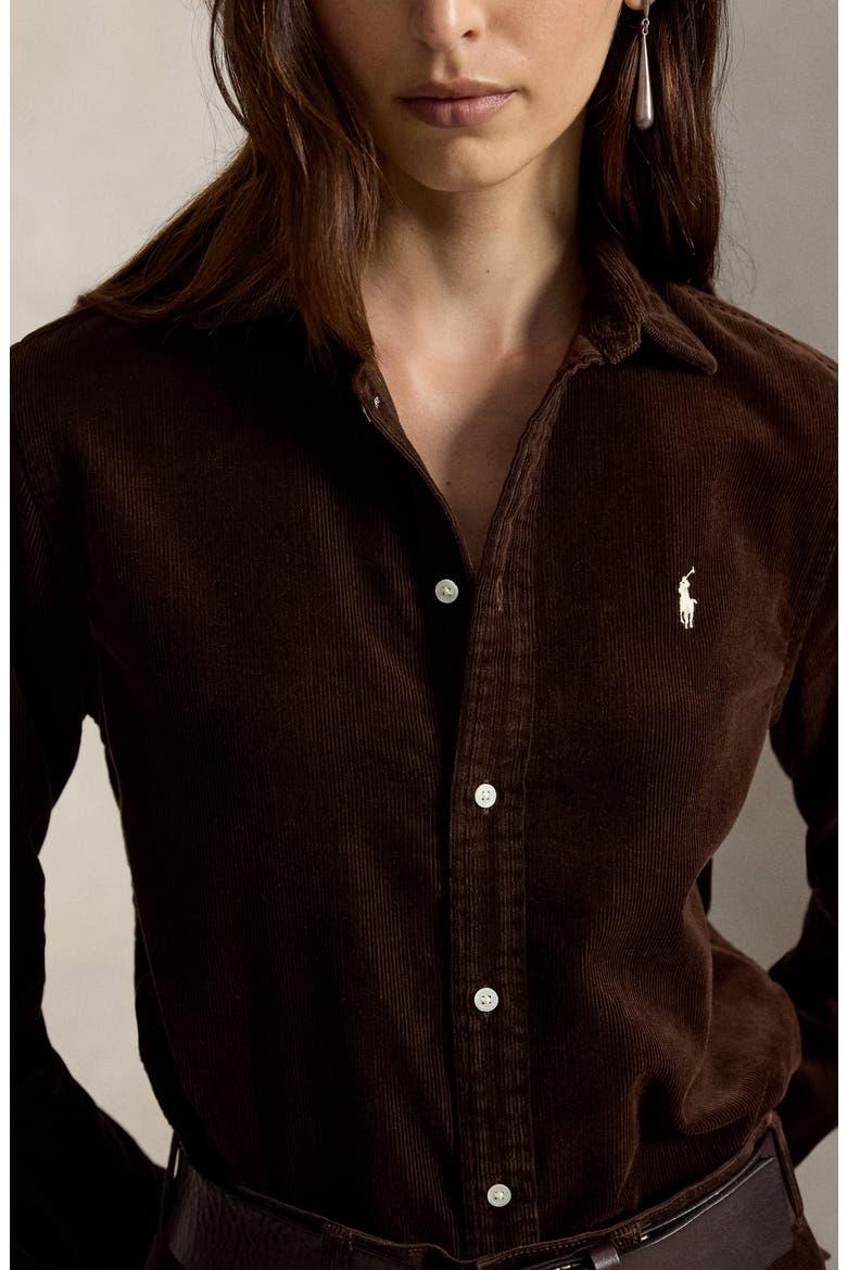 Cotton Corduroy Button-Up Shirt, Alternate, color, DARK BROWN