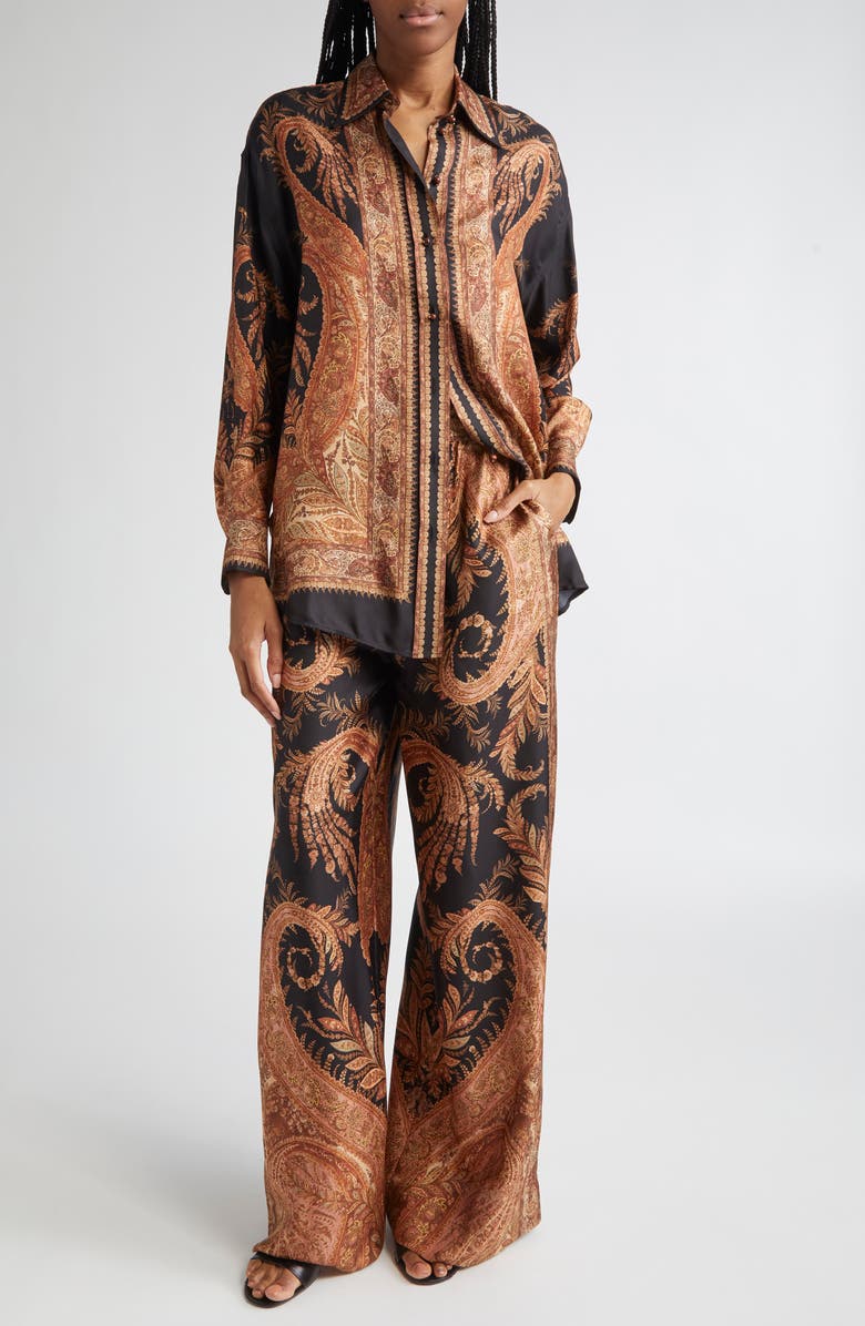 Zimmermann Hypnotic Wide Leg Silk Track Pants, Alternate, color, Black Paisley