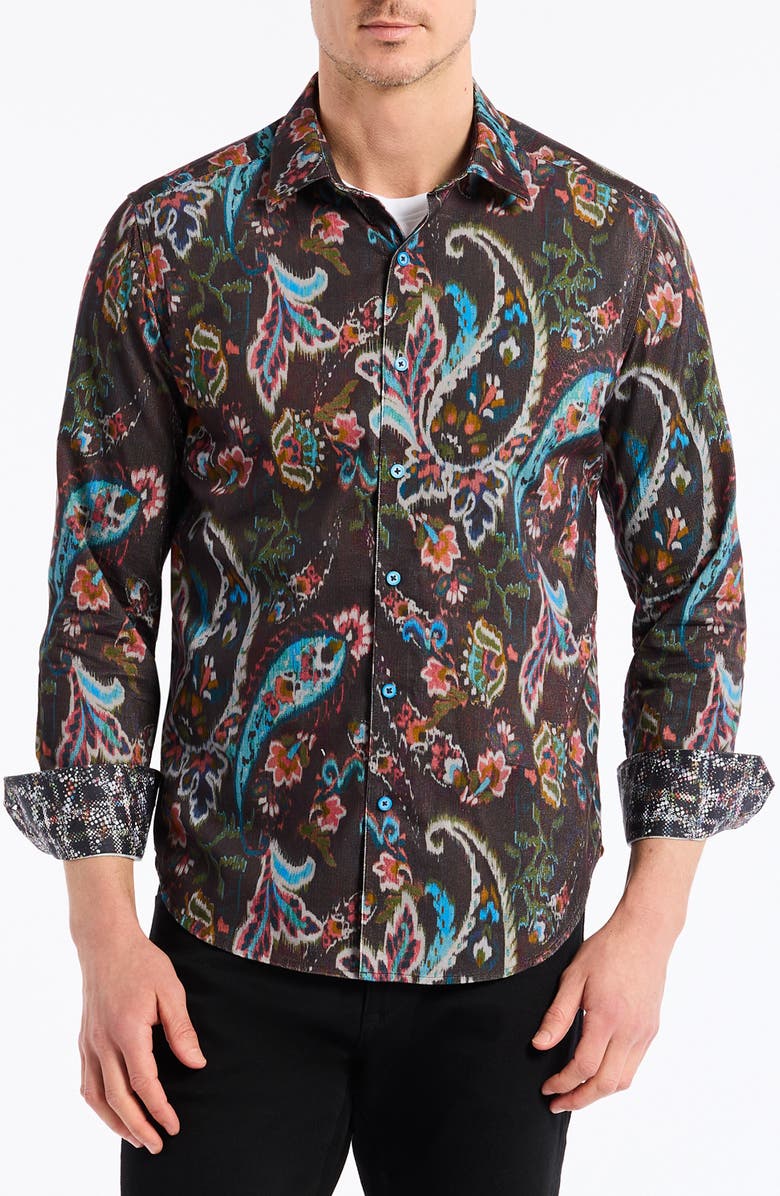 Robert Graham Montage Paisley Button-Up Shirt, Main, color, Black Multi