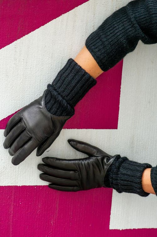 Agnelle Cecilia Leather Gloves With Knitted Cuff In Black