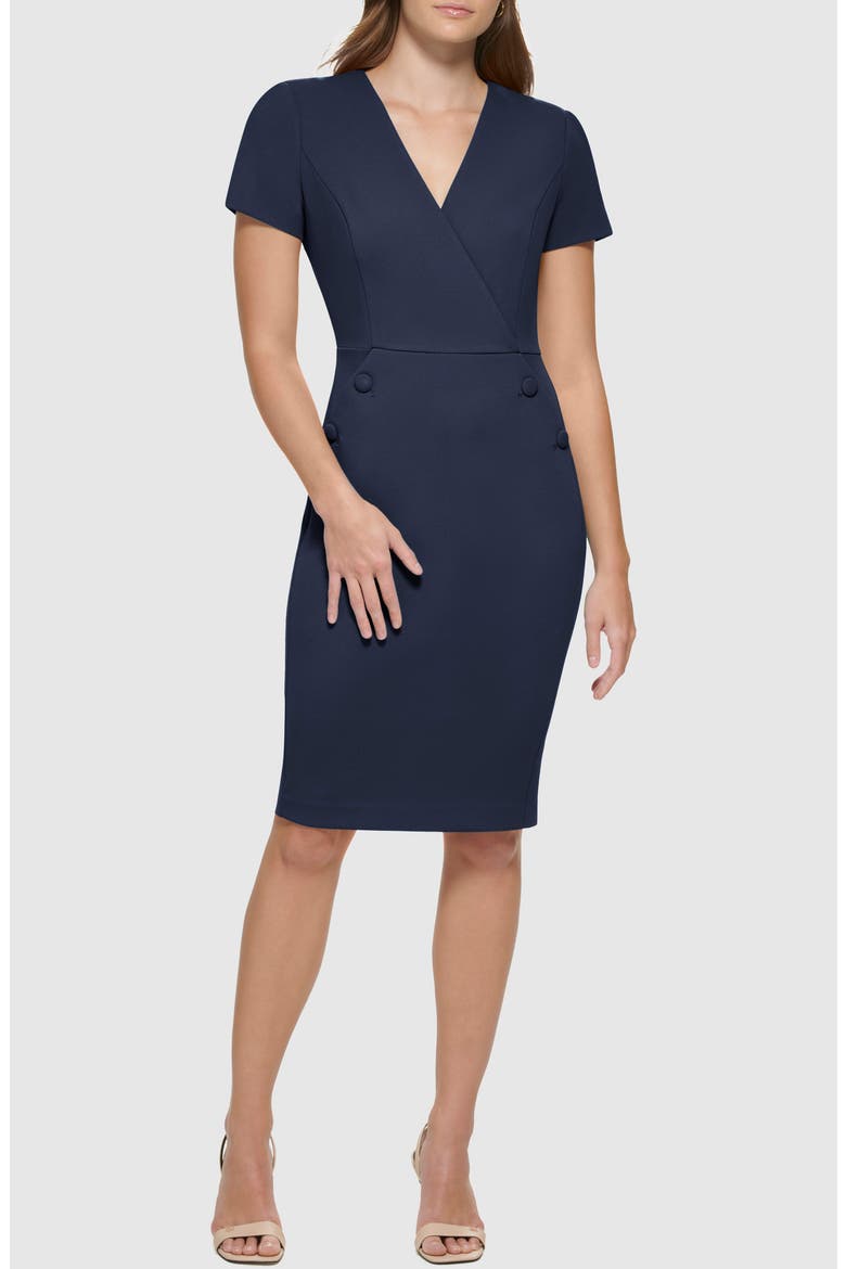 V-Neck Button Sheath Dress, Main, color, INDIGO