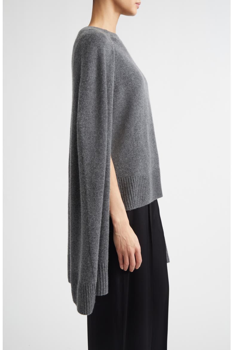 Cashmere Crewneck Cape Sweater, Alternate, color, DARK GREY MELANGE