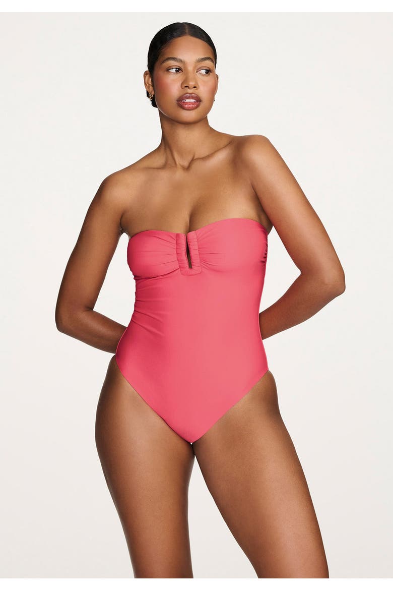 The Bandeau One Piece Swim, Alternate, color, GUAVA