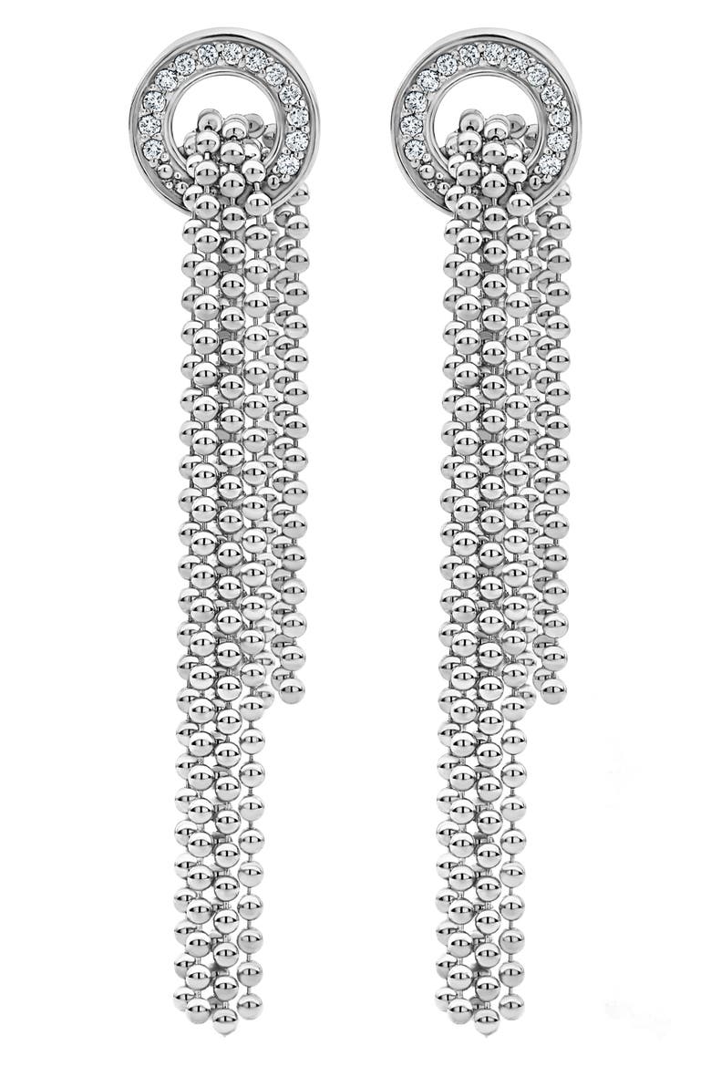 Enso Caviar Diamond Drop Earrings, Main, color, SILVER/DIAMOND
