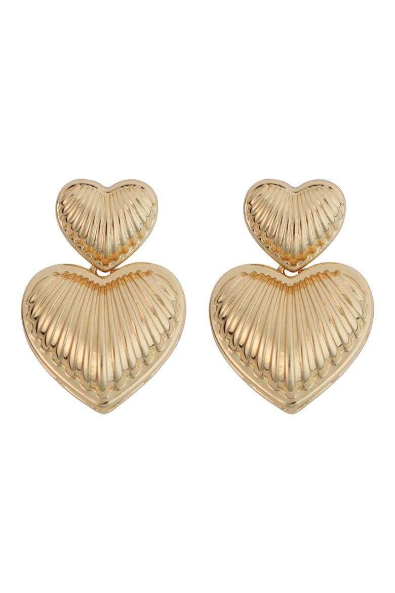 Double Heart Drop Earrings, Main, color, GOLD