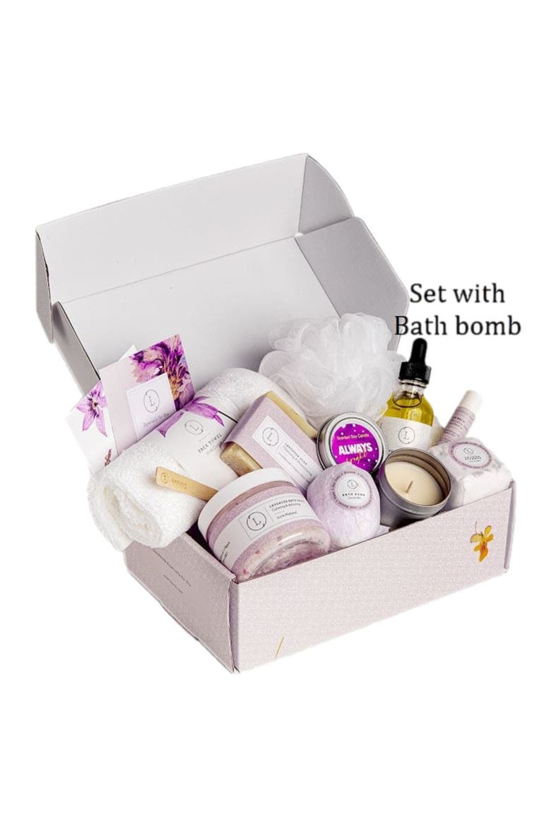 All-Natural Lavender Bath Bomb & Shower Steamer Gift Box, Main, color, No Color