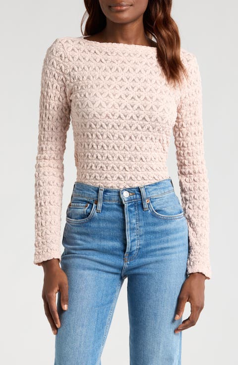 Stretch Mesh Boat Neck Top