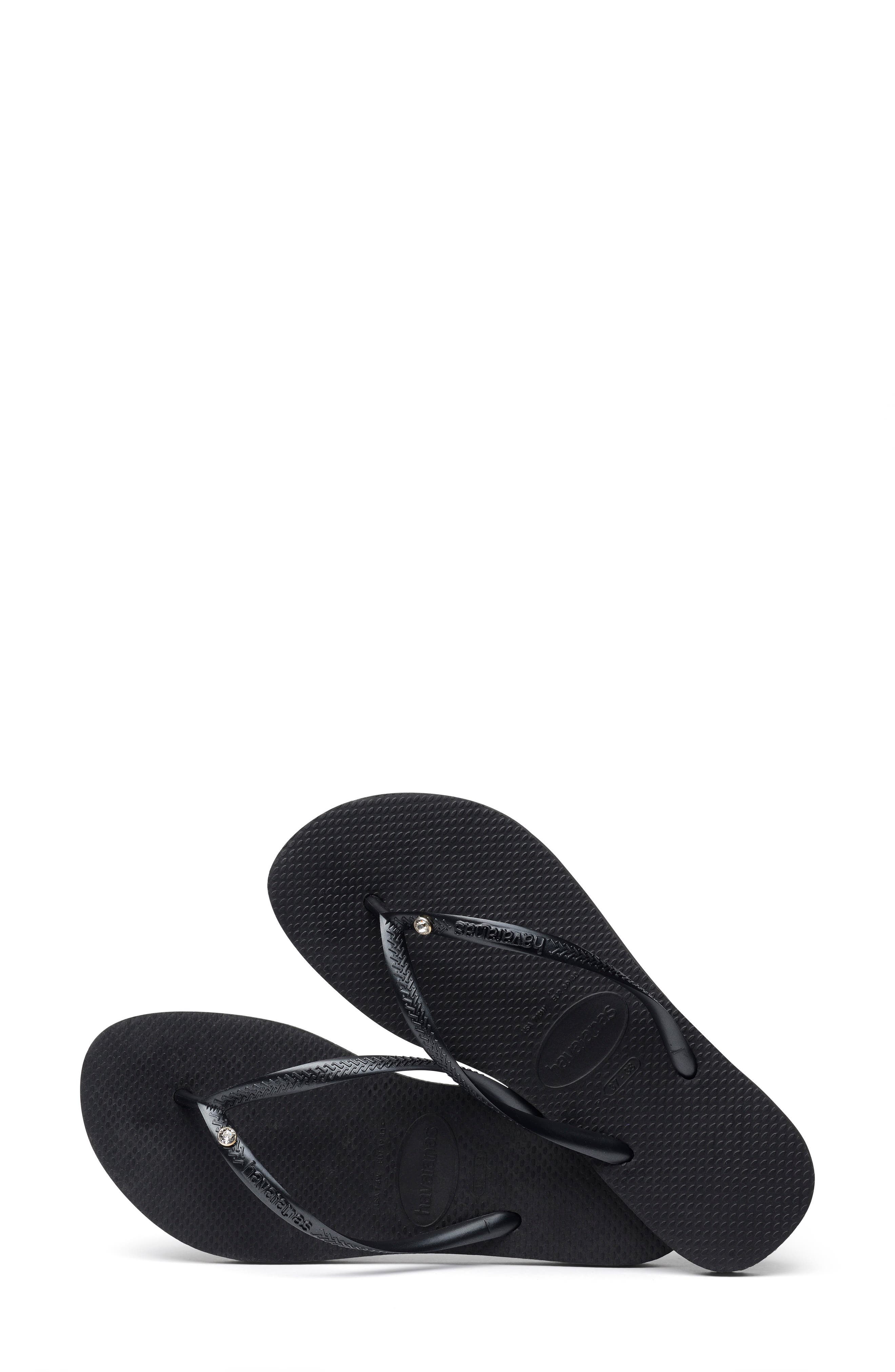Havaianas Slim Crystal Flip Flop, Alternate, color, Black