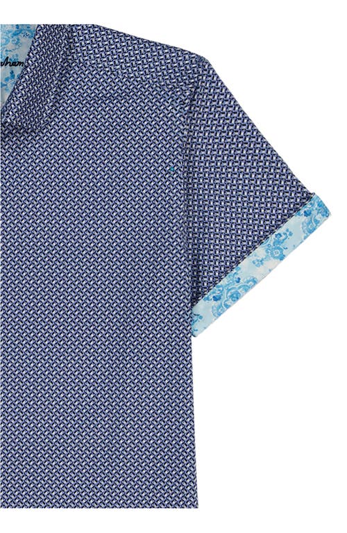 Robert Graham Grinnell Geo Pattern Short Sleeve Stretch Cotton Button-up Shirt In Blue