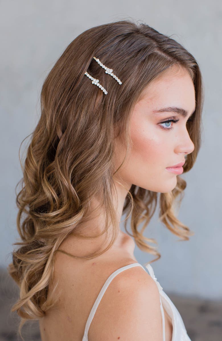 Brides & Hairpins Etta Set of 2 Crystal Hair Clips, Main, color, Gold