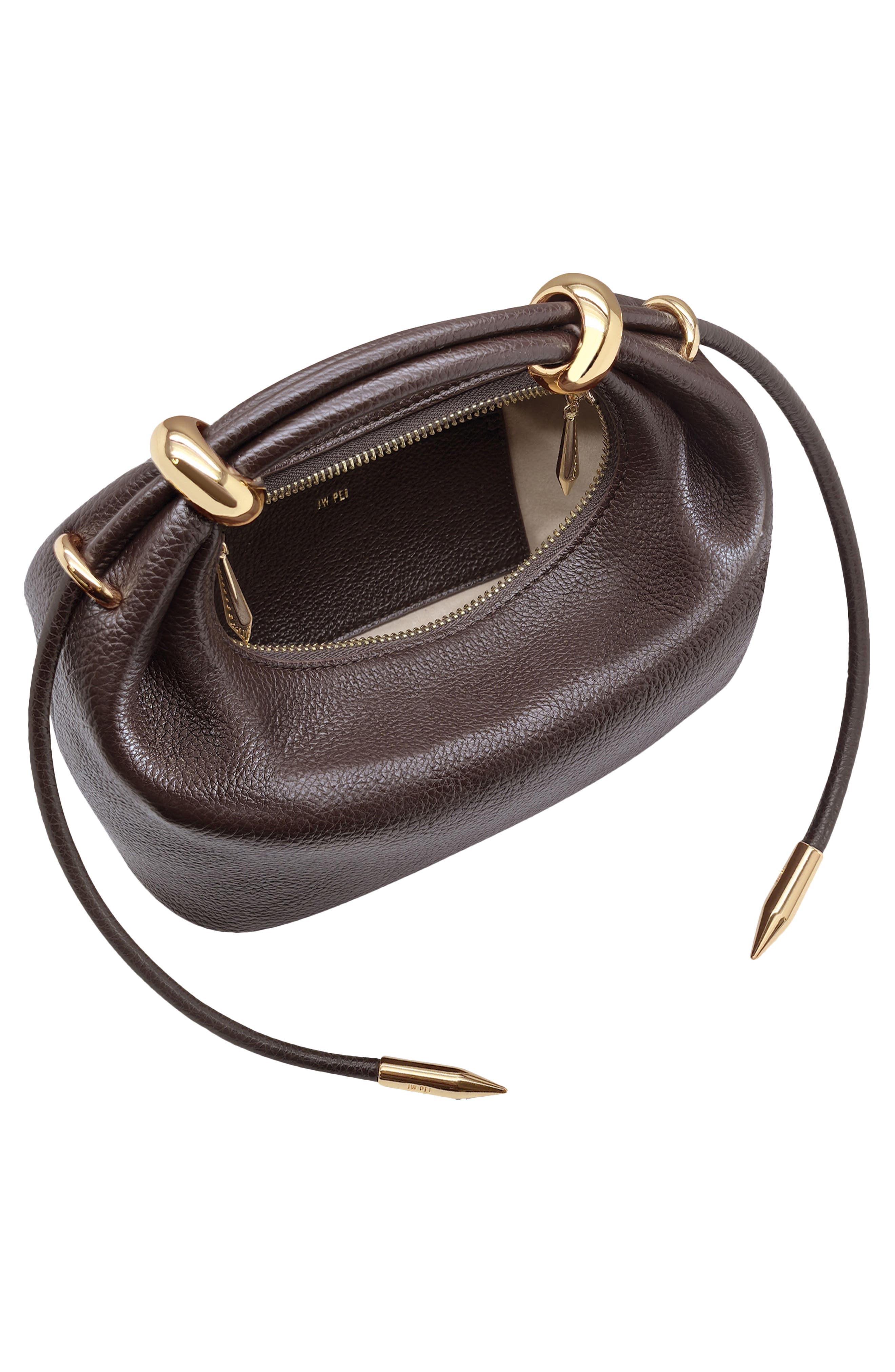 Ellie Metal Ring Clutch, Alternate, color, DARK BROWN