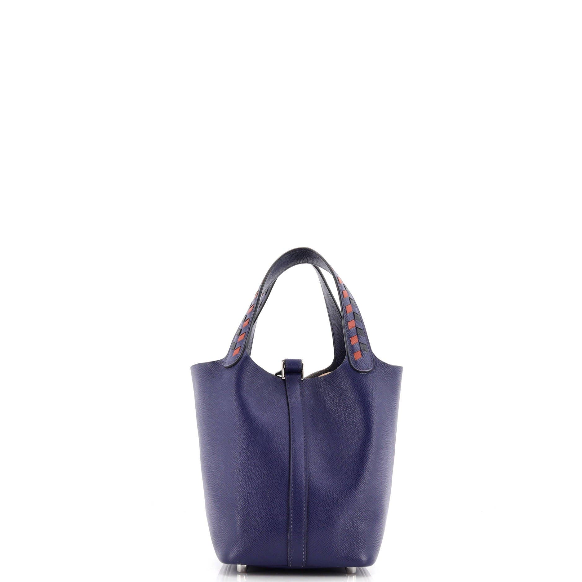 Pre-Owned Hermes Picotin Lock Bag Tressage Epsom PM, Alternate, color, Bleu Encre/Noir/Brique