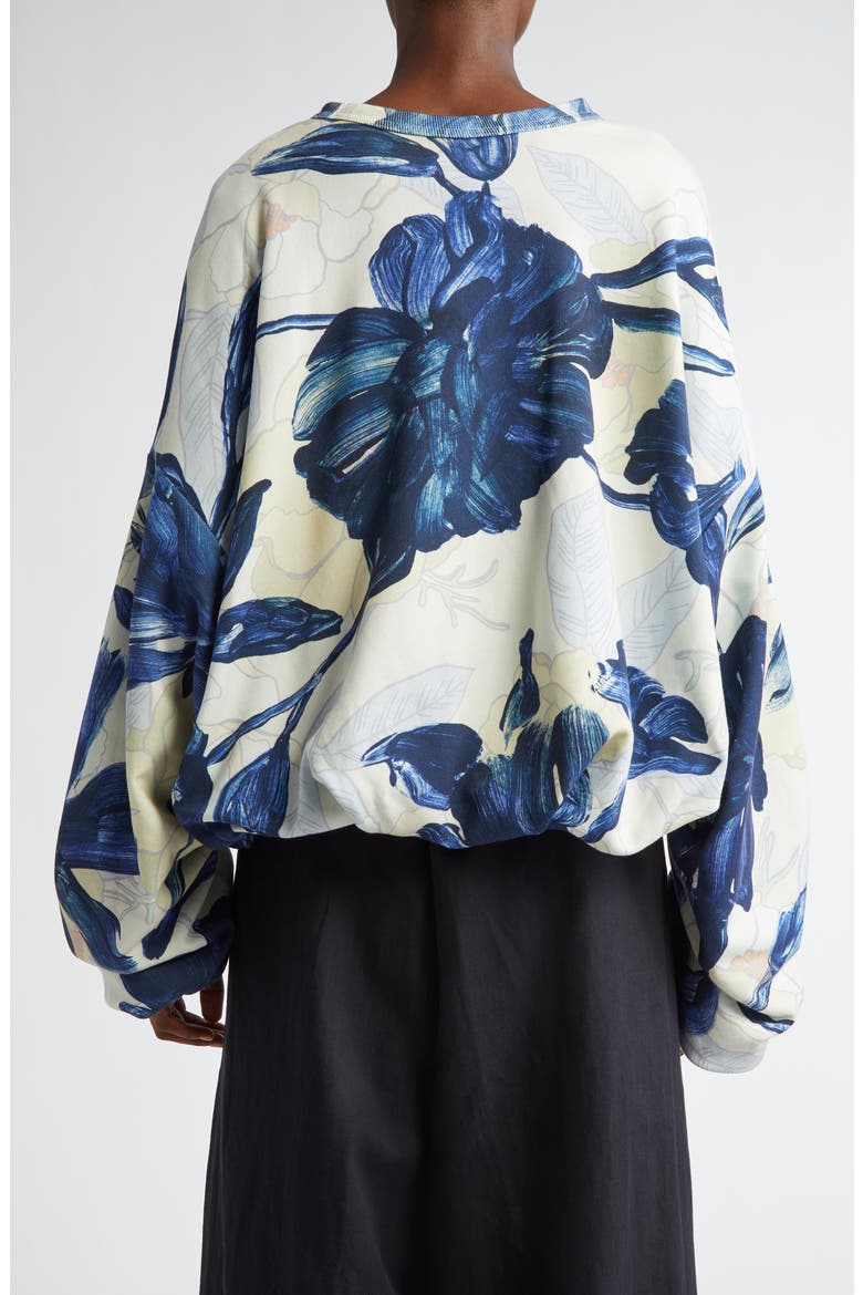 Hannet Floral Print Oversize Gathered Cotton Sweatshirt, Alternate, color, BLUE