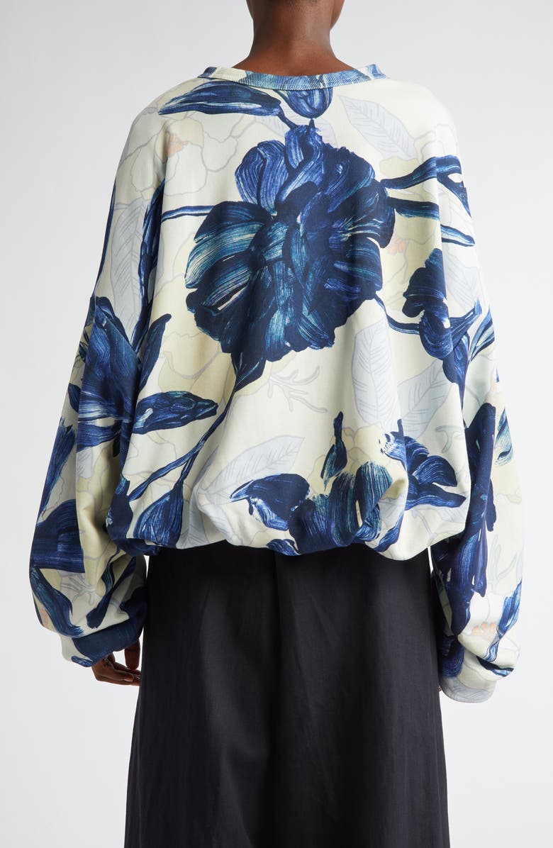 Dries Van Noten Hannet Floral Print Oversize Gathered Cotton Sweatshirt, Alternate, color, 
