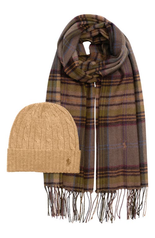 Polo Ralph Lauren Wool & Cashmere Scarf & Beanie Boxed Gift Set In Burgundy