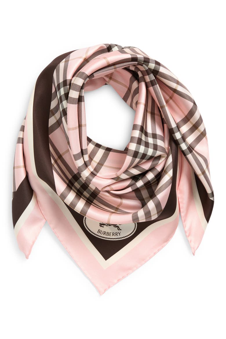 Medium Border Check Square Silk Scarf, Main, color, BOW PINK