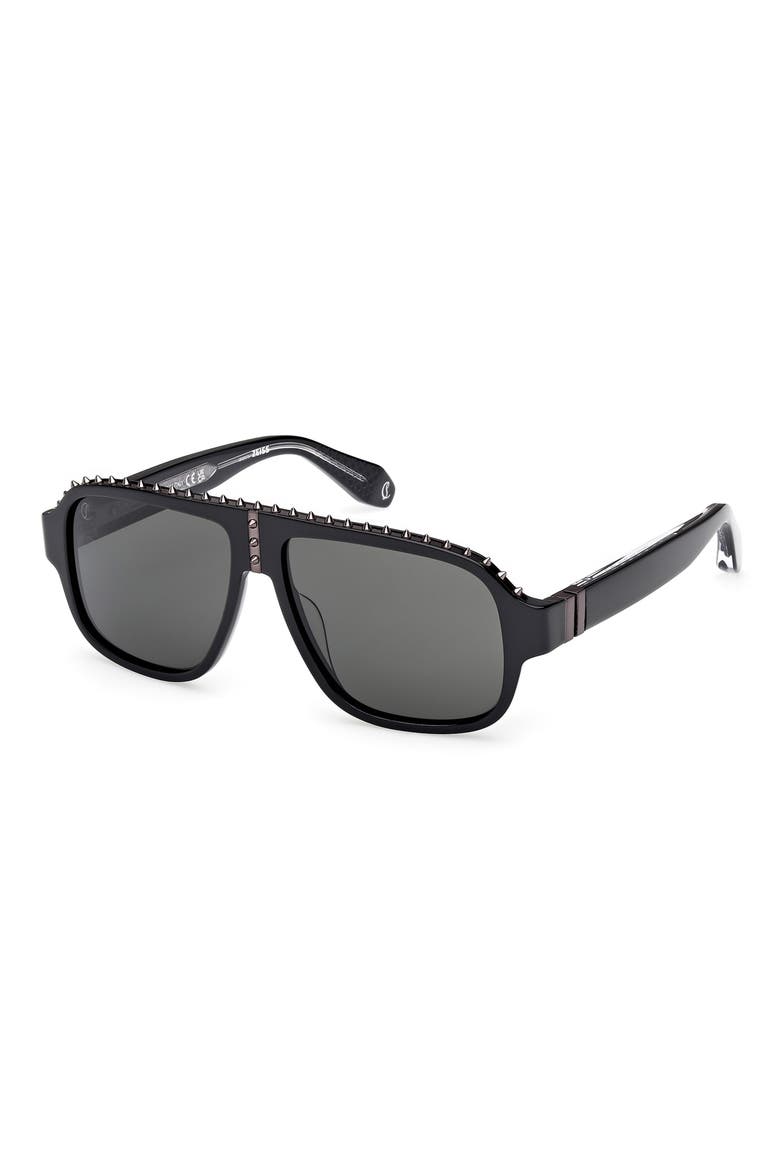 Roller 57mm Navigator Sunglasses, Alternate, color, SHINY BLACK / SHINY GUNMETAL / ZEISS SMOKE LENS