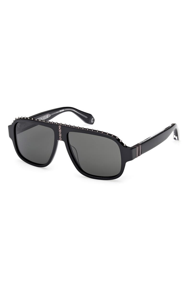 Christian Louboutin Roller 57mm Navigator Sunglasses, Alternate, color, Black/ Gunmetal/ Zeiss Smoke
