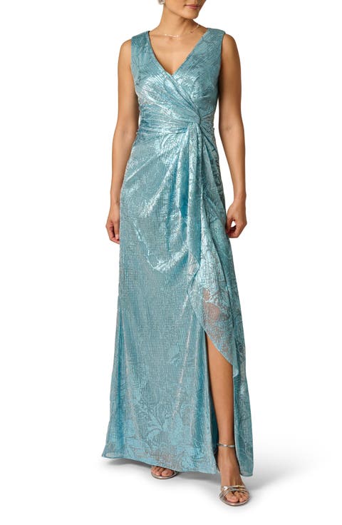 Metallic Crinkle Sleeveless Mesh Gown