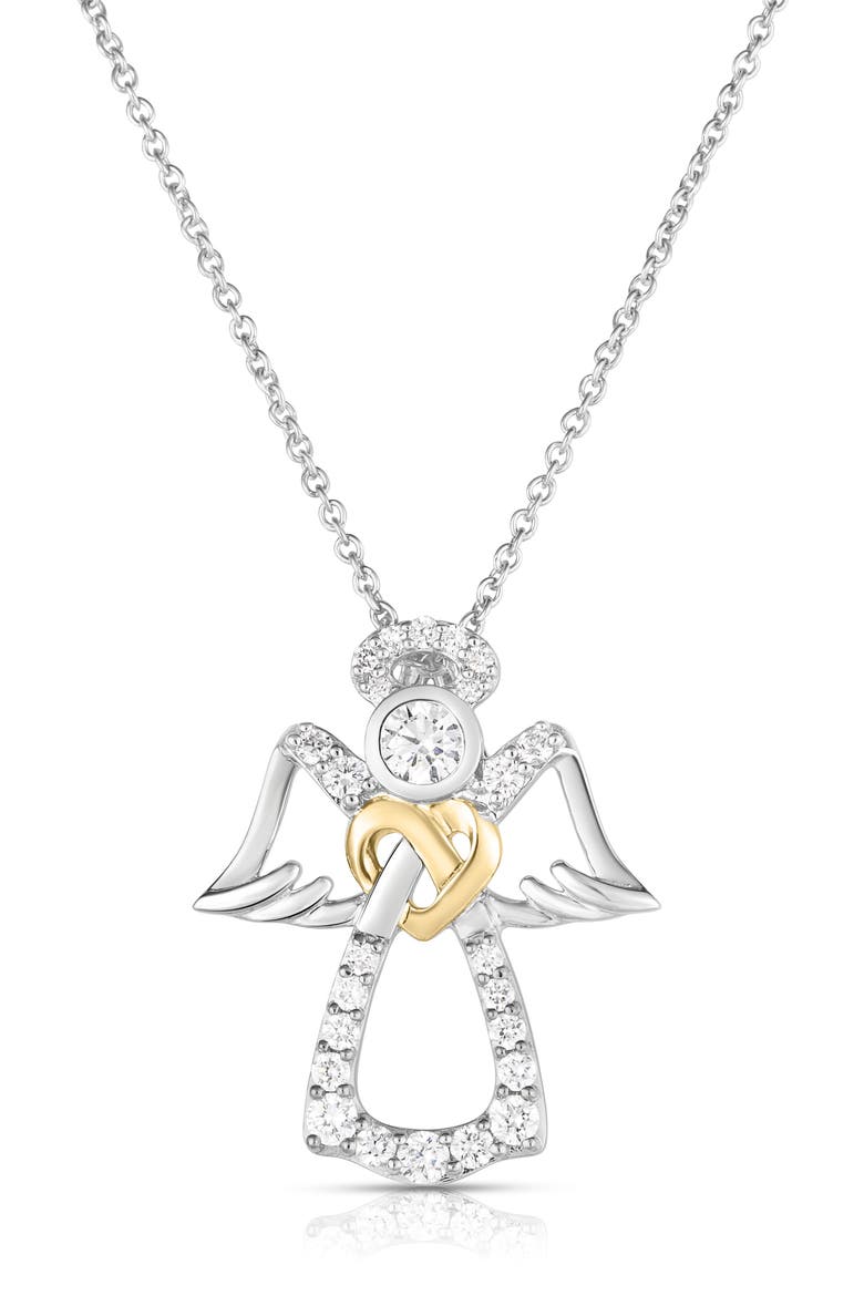 Diamond Angel Pendant Necklace, Main, color, WHITE AND YELLOW