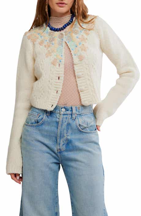 Free People Pixie Beaded Floral Cardigan