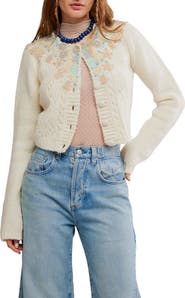 Free People Pixie Beaded Floral Cardigan