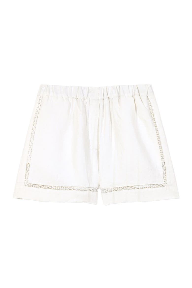Embroidered linen blend shorts, Alternate, color, White