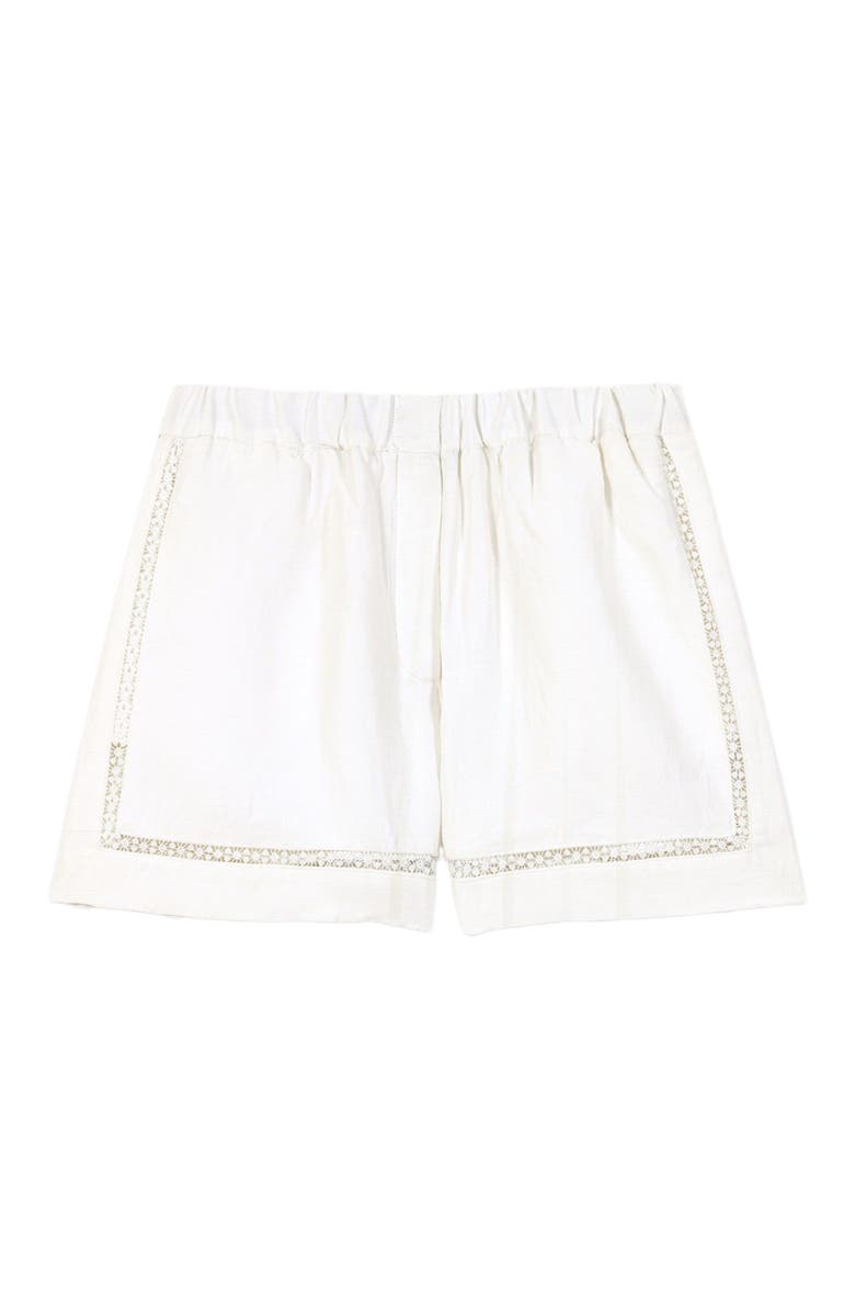 maje Embroidered linen blend shorts, Alternate, color, White