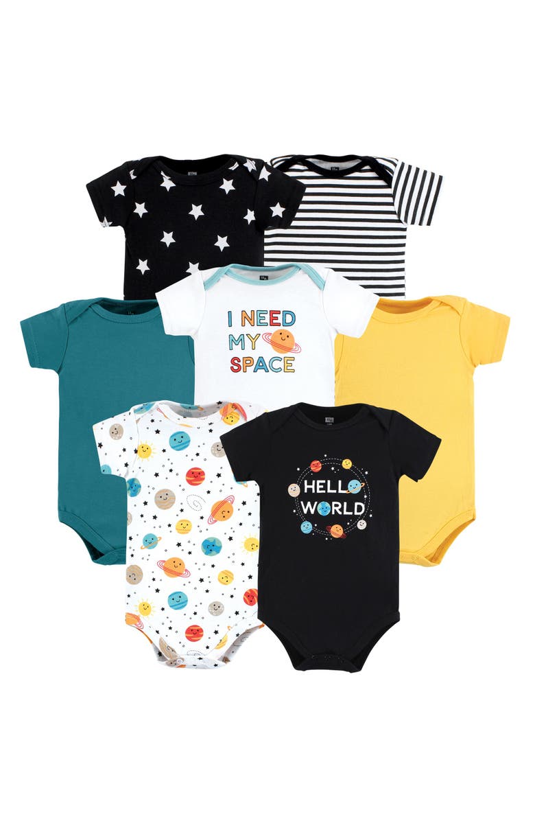 Hudson Baby Cotton Bodysuits 7-Pack, Main, color, Happy Planets