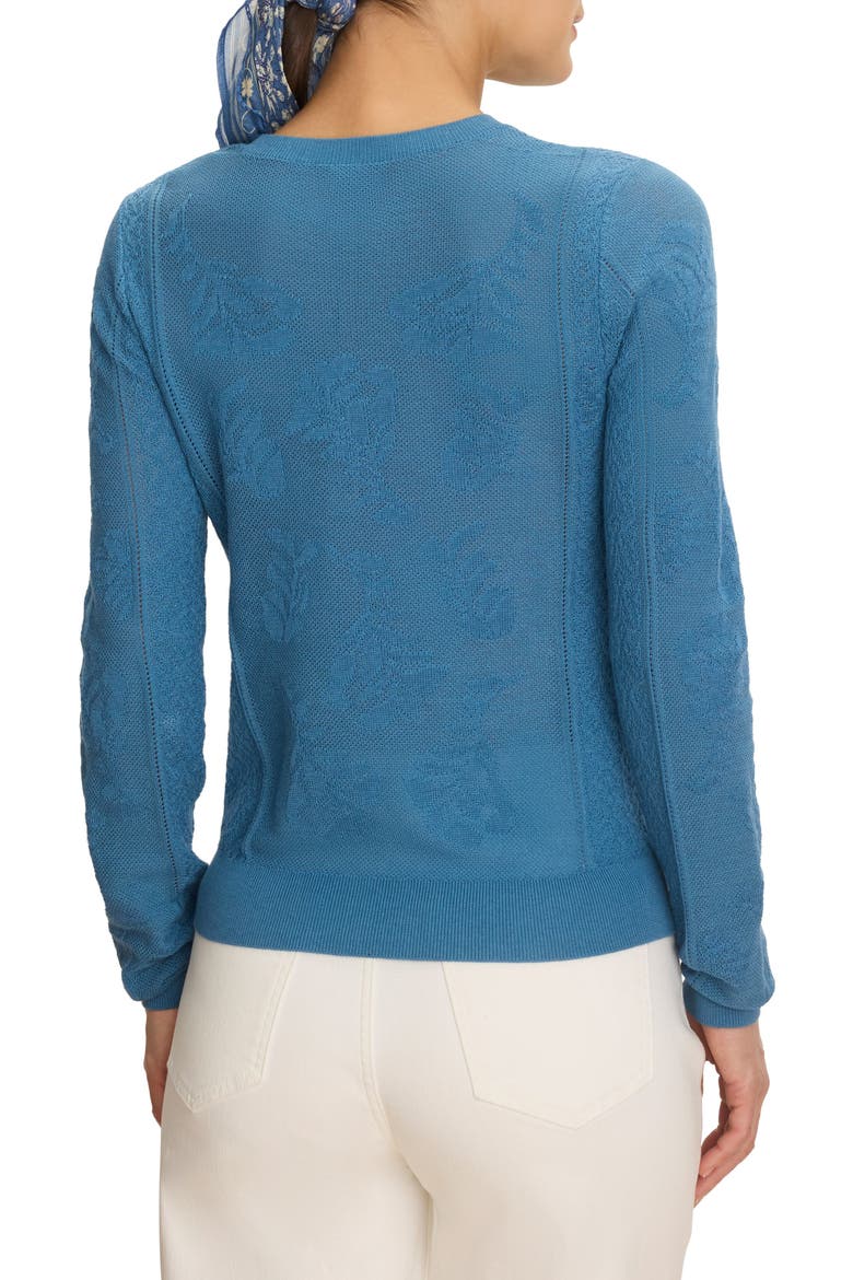 Floral Jacquard Lace Inset Pointelle Sweater, Alternate, color, BLUE CHILL
