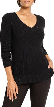 NIC+ZOE Shimmer V-Neck Waffle Stitch Sweater