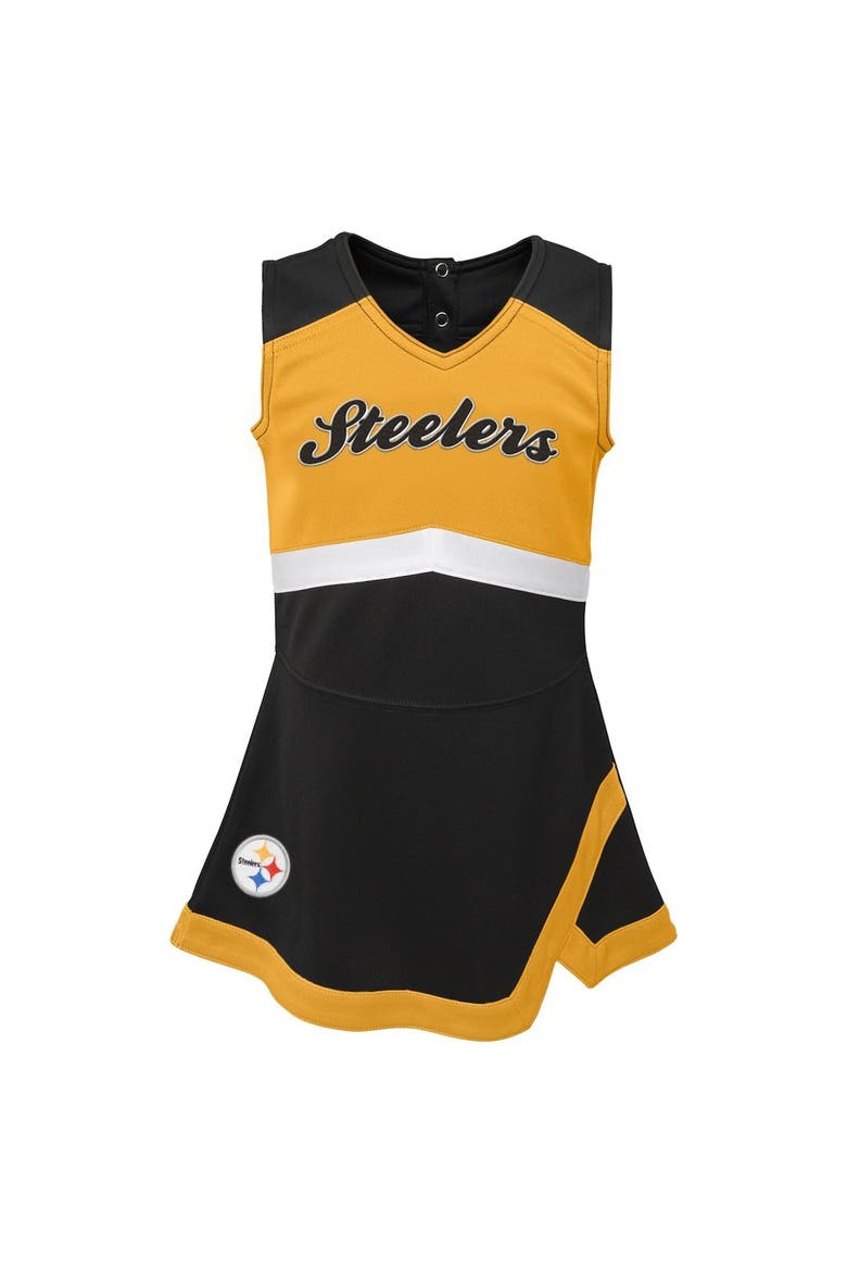 Girls Preschool Black Pittsburgh Steelers Two-Piece Cheer Captain Jumper Dress with Bloomers Set, Alternate, color, Black