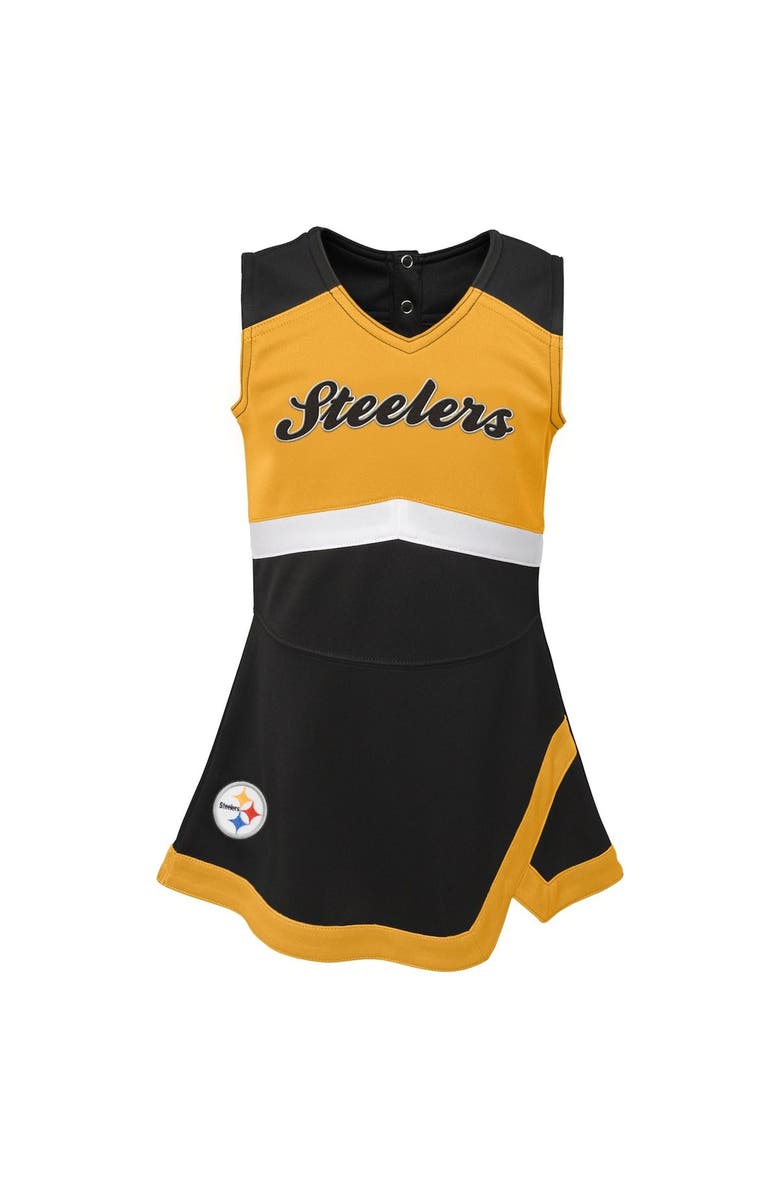 Outerstuff Girls Preschool Black Pittsburgh Steelers Two-Piece Cheer Captain Jumper Dress with Bloomers Set, Alternate, color, Black