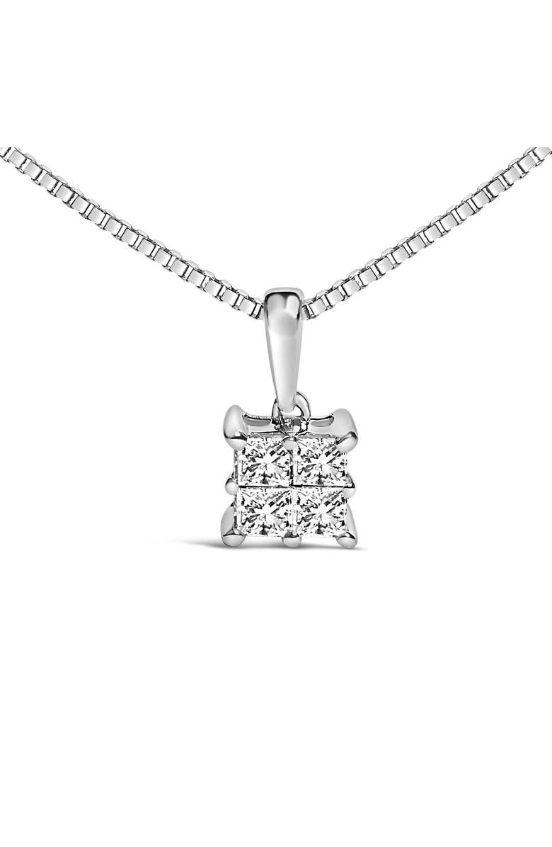 Haus of Brilliance Sterling Silver 1/4 Cttw Princess Cut Diamond 4 Stone Pendant Necklace, Alternate, color, Silver