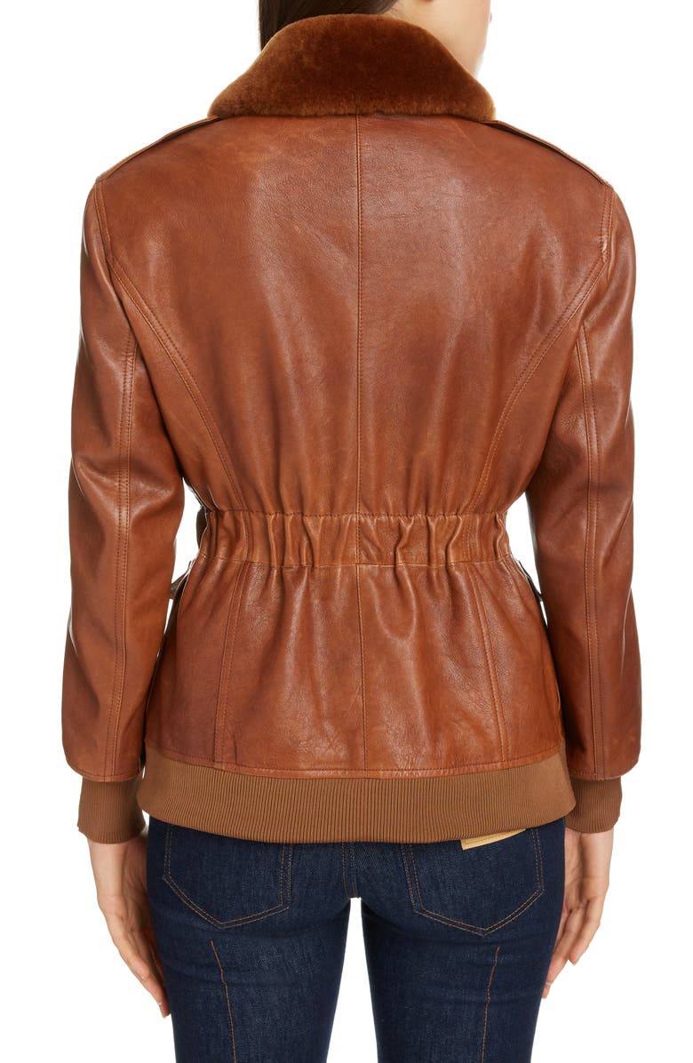 Chloé Lambskin Leather Jacket with Genuine Shearling Trim, Alternate, color,