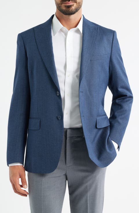 Modern Fit Blue Wool Blend Herringbone Sport Coat (Regular & Big)