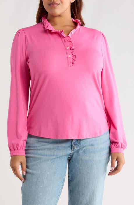 Caslon® Ruffle Detail Long Sleeve Henley