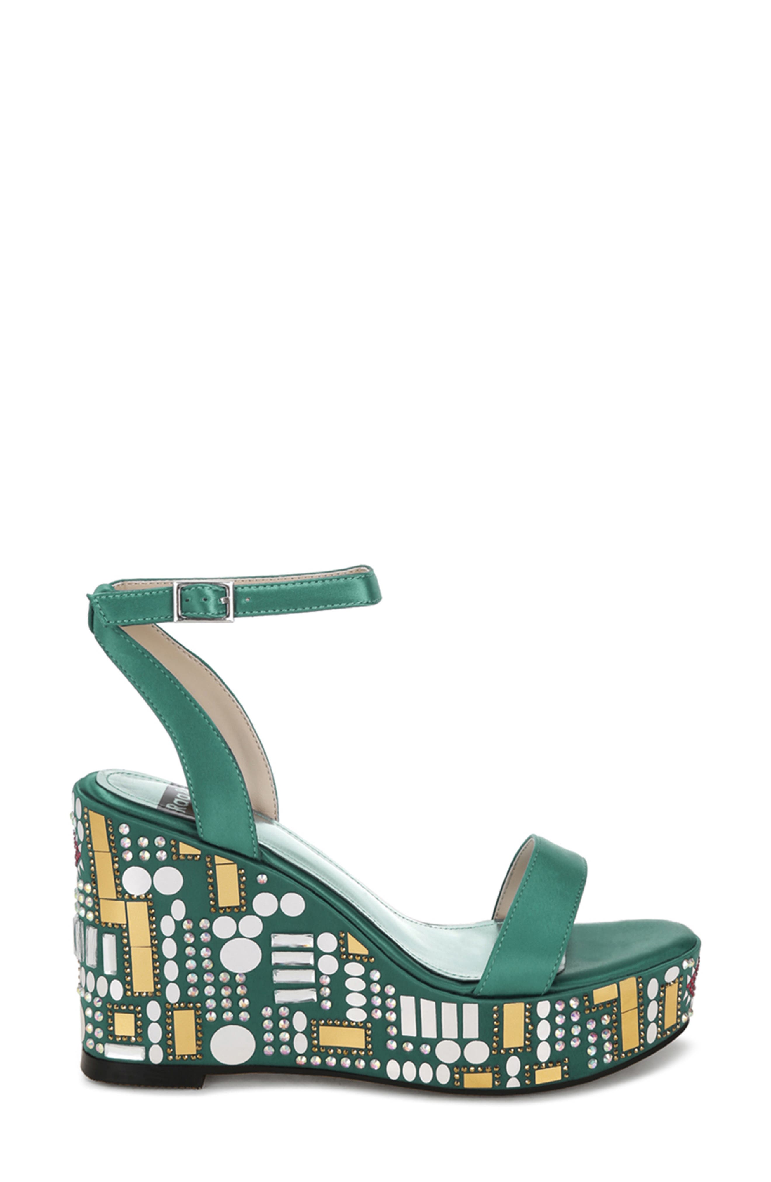 Metropolis Wedge Sandal, Alternate, color, GREEN SATIN