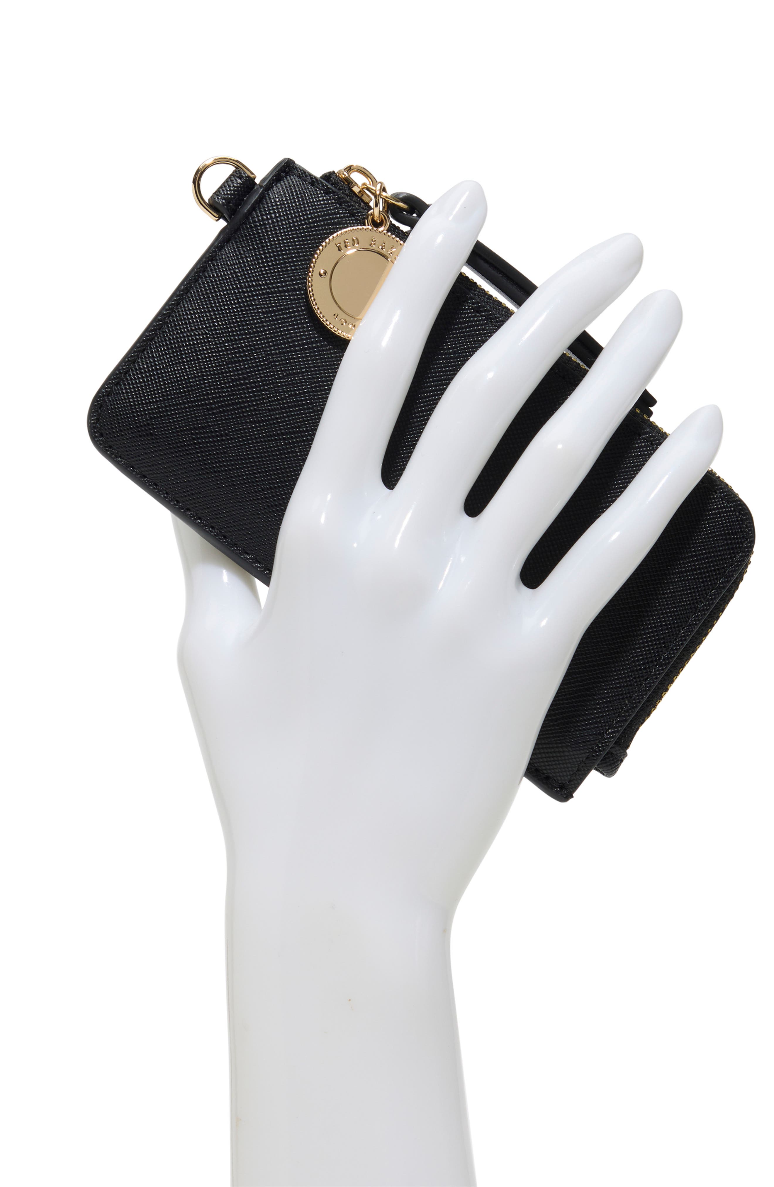 Ted Baker London Lulu Leather Zip Card Case, Alternate, color, Black