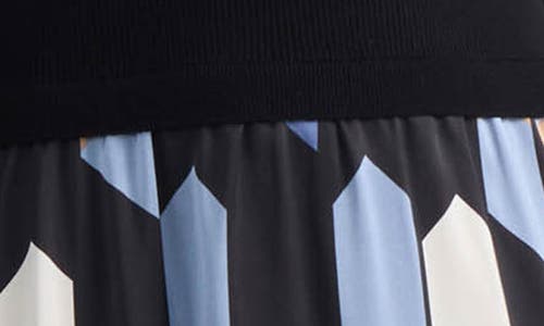 Ellen Tracy Mock Neck Long Sleeve Mixed Media Dress In Black